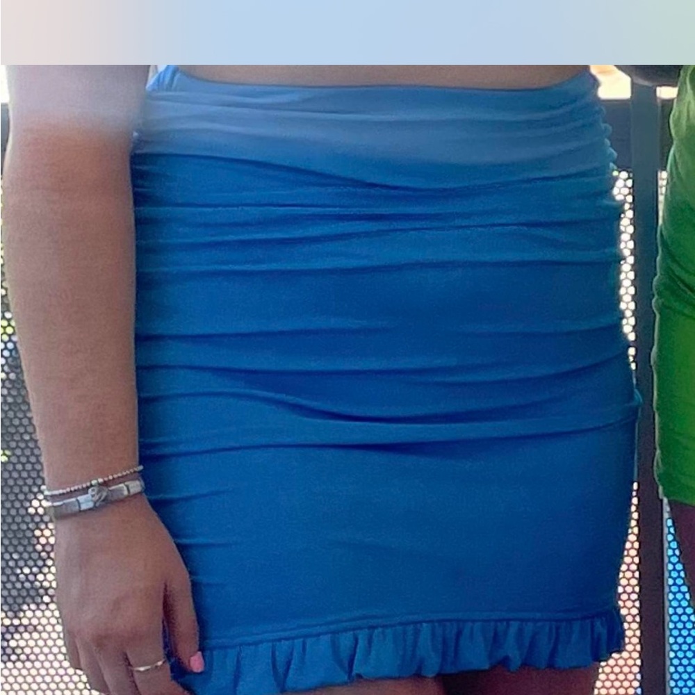 SHEIN Blue Pencil Skirt with Ruffle Hem
